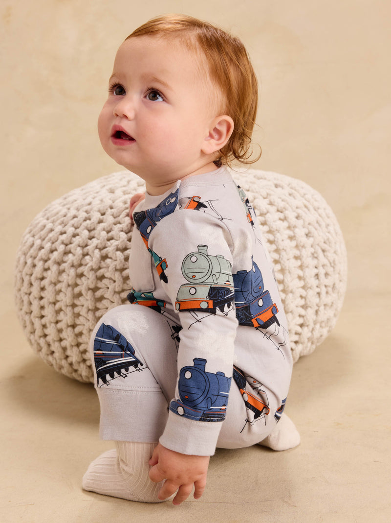 Long Sleeve Pocket Baby Romper in Great Railway Journey - View 2