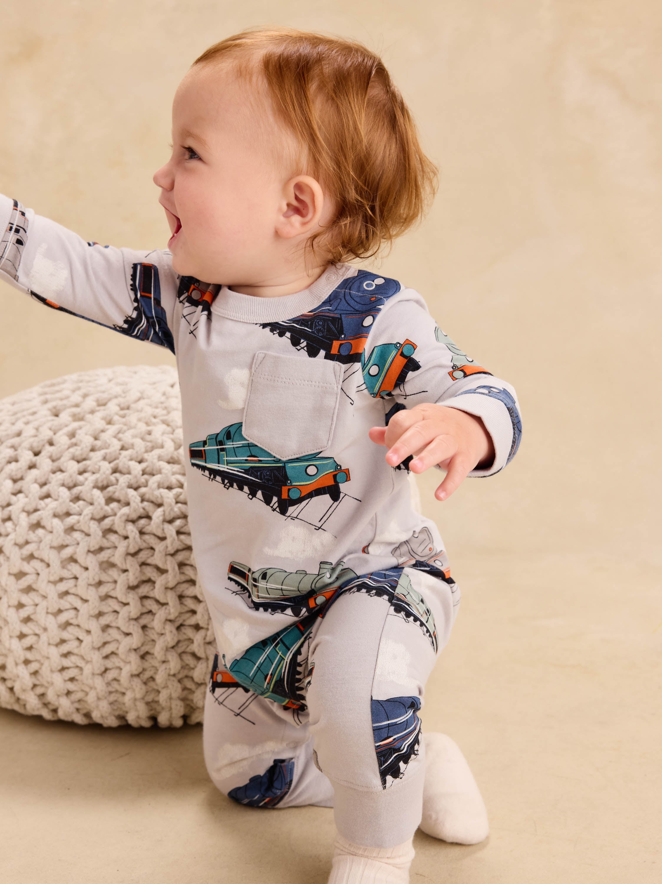 Little Boy Great Railway Journey Long Sleeve Pocket Baby Romper