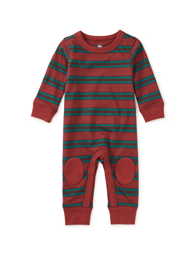 Stripe Knee Patch Baby Romper in Sangria - View 1