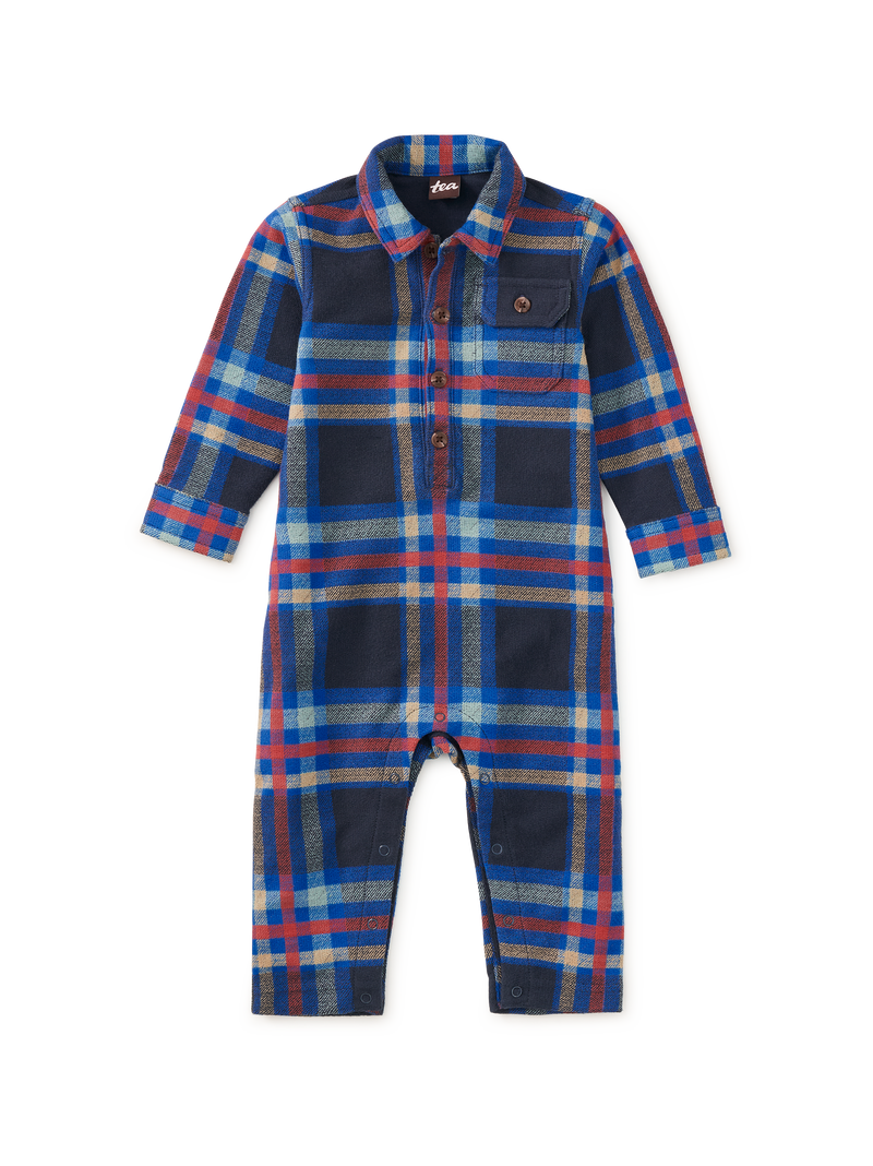 Collared Baby Romper in Windsor Hearth Plaid - View 1