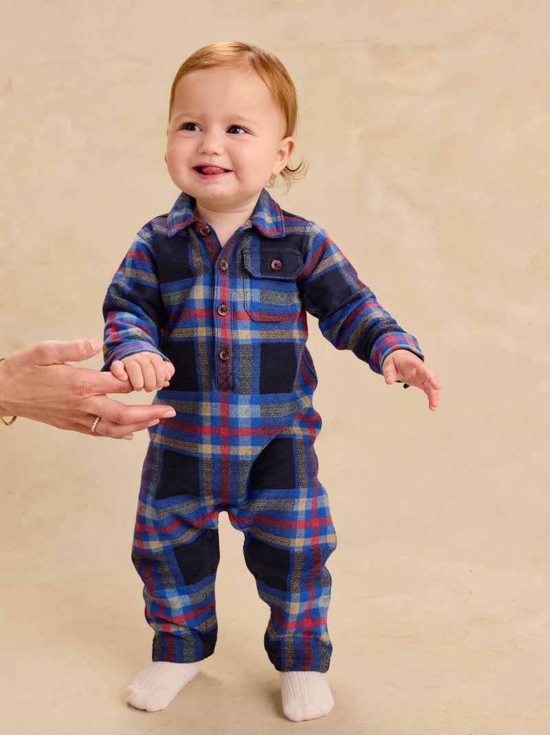 Collared Baby Romper in Windsor Hearth Plaid - View 2