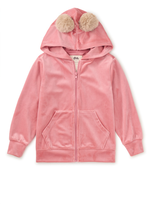 Pom Pom Ear Velour Hoodie