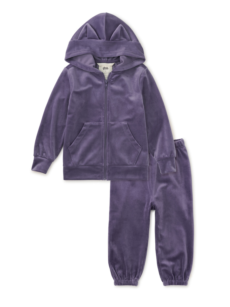 Cat Ears Velour Hoodie & Joggers Baby Set