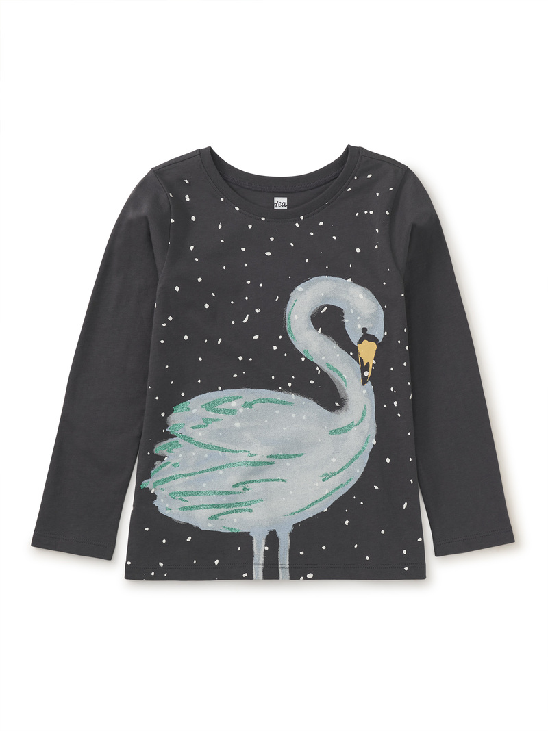 Snowy Swan Glitter Graphic Tee