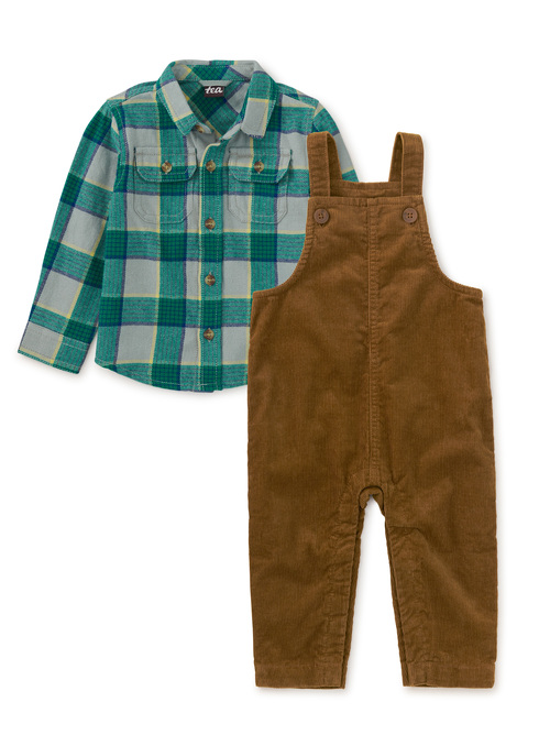 Corduroy Overalls & Flannel Top Baby Set