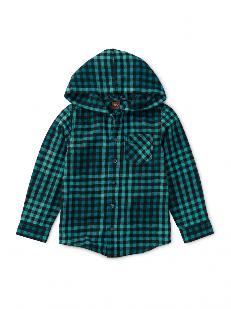 Plaid Hooded Button Up Shirt