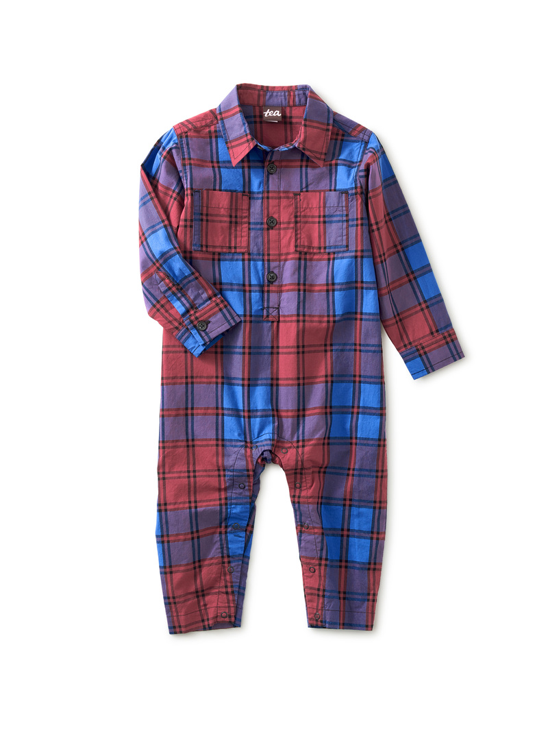 Plaid Button Baby Romper