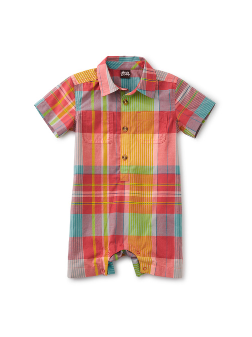 Plaid Buttoned Baby Romper