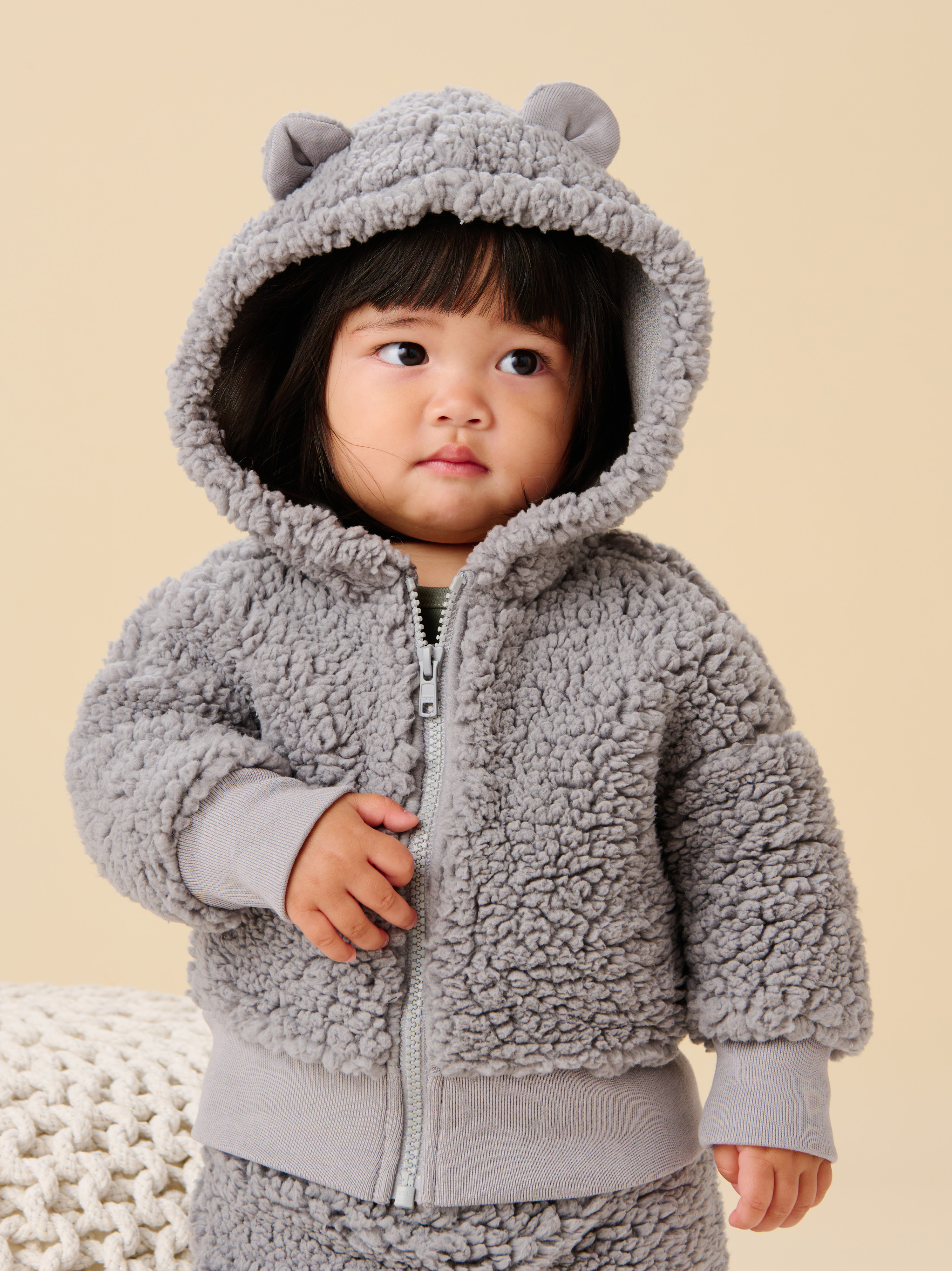 Bear Ears Teddy Fleece Baby Hoodie | Tea Collection